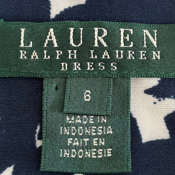 Lauren Ralph Lauren Animal Print Faux Wrap Dress Navy+White Sz 6 No Fabric Tag - Picture 8 of 9